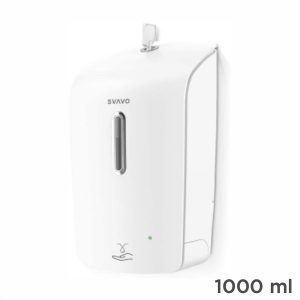 ReThink BioClean's white battery operated liquid, spray or foam soap dispenser, with text saying 1000 ml.