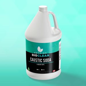 A ReThink BioClean's jug of caustic soda (50%) brewery cleaner.